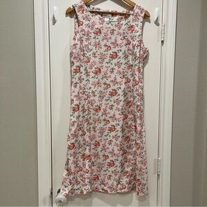 Vtg Liz Claiborne Midi Dress Women’s 14 Pale Pink Fruit Floral Cottagecore 90s